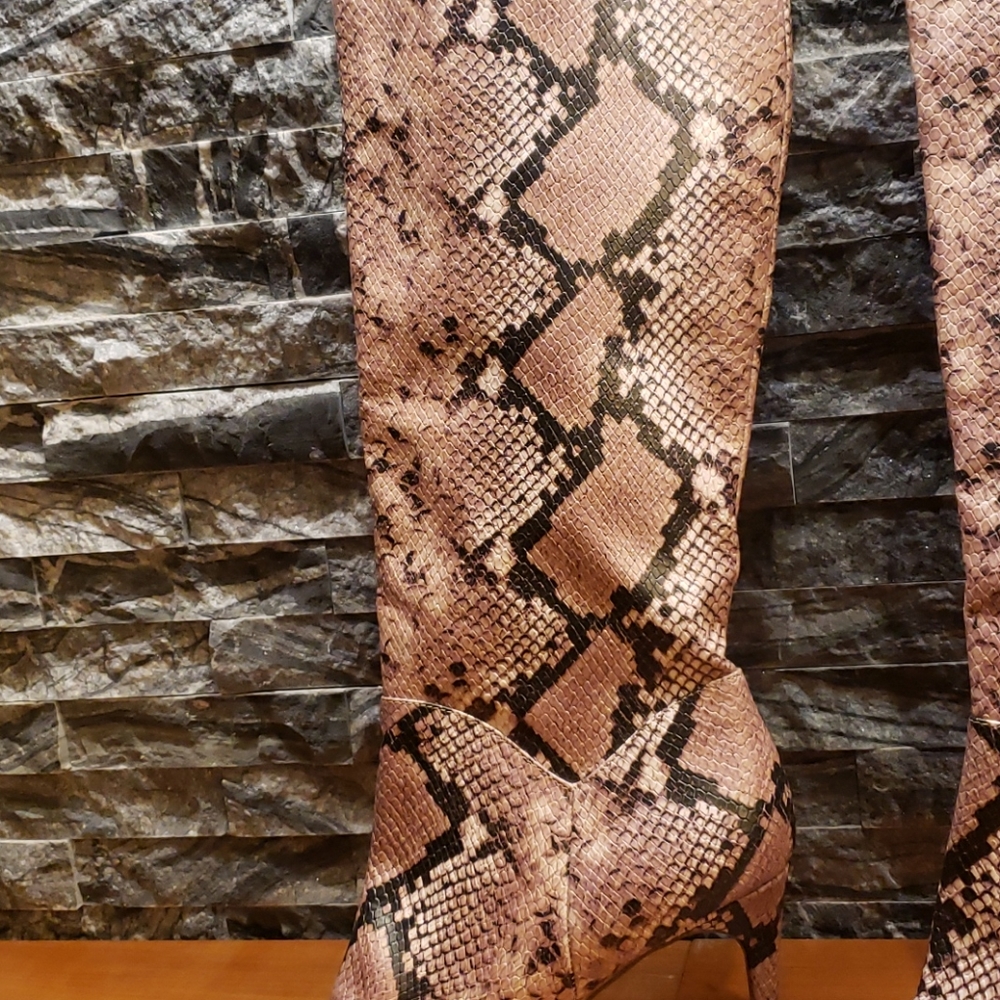 Python Printed Knee High Boots - image 3